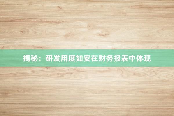 揭秘：研发用度如安在财务报表中体现